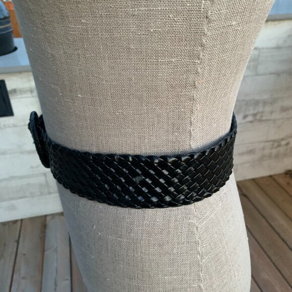 Vintage 80s 90s Black Braided Faux Leather Wide Statement Boho Chic Cinch Belt - Picture 3 of 10